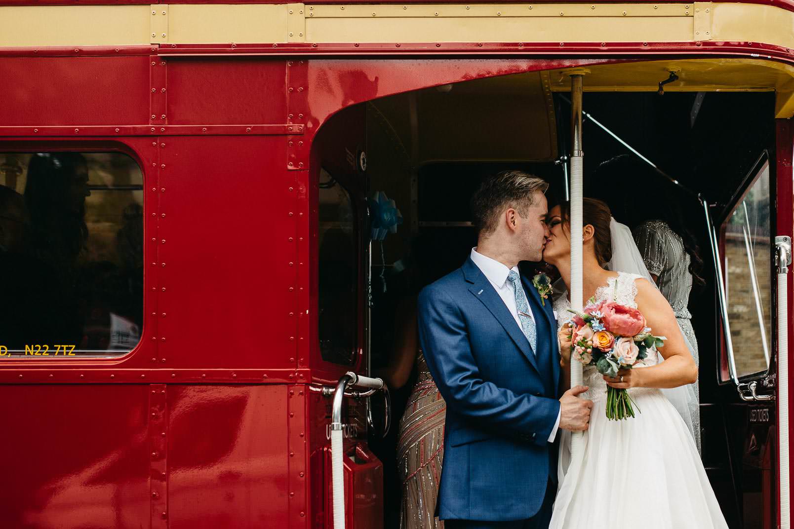 kiss in wedding bus